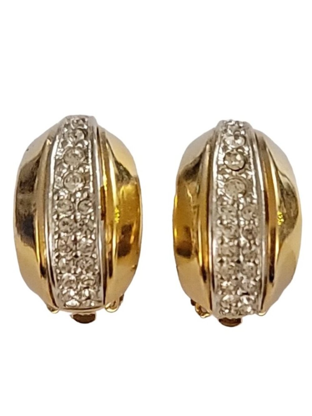 Gold Tone Clear Rhinestone Center Pave-Style “C” Clip-On Earrings K919